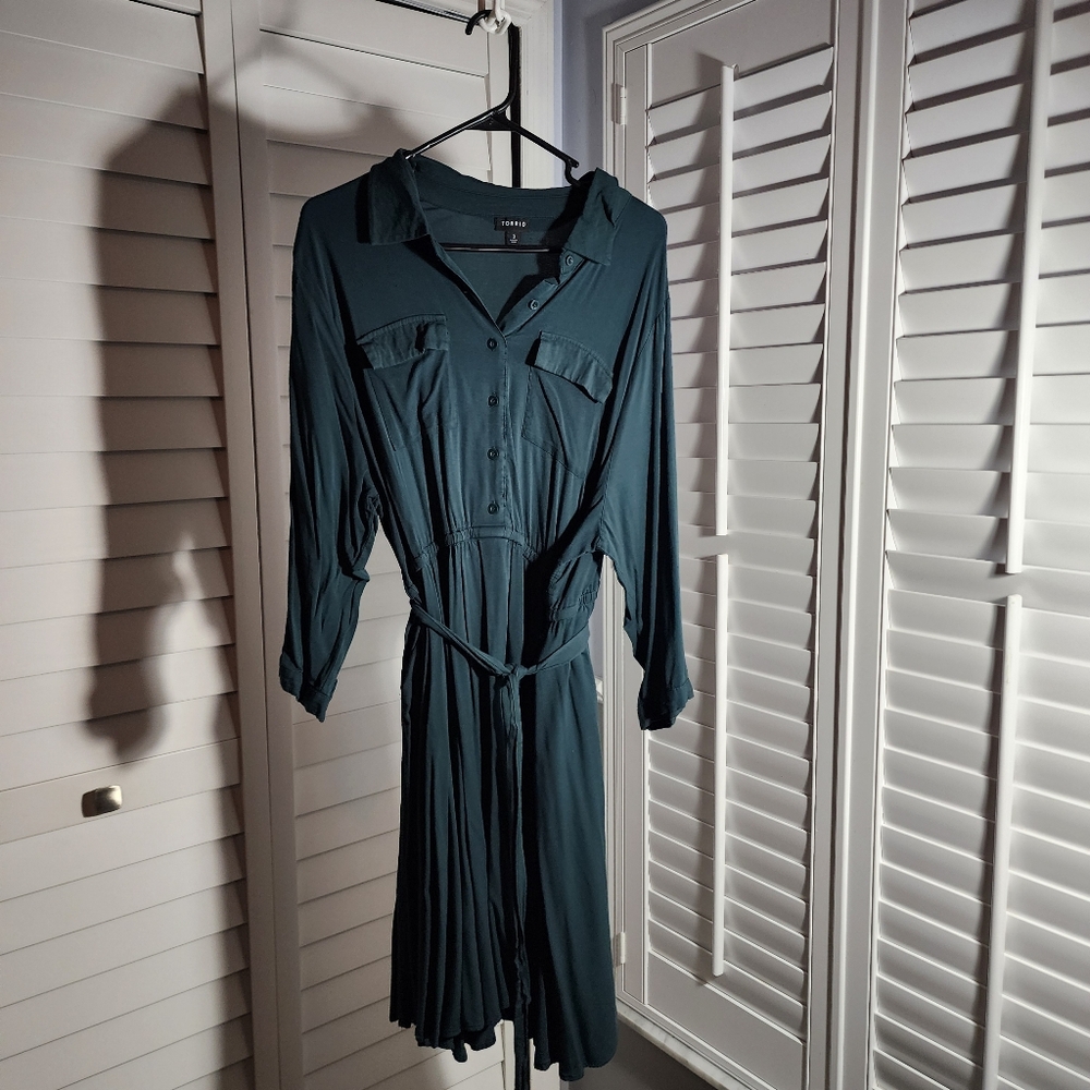 H&M Dark Teal Long Sleeve Dress with Belt